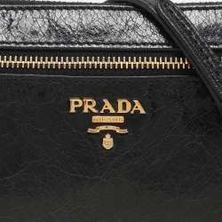 Prada Black Leather Top Zip Clutch