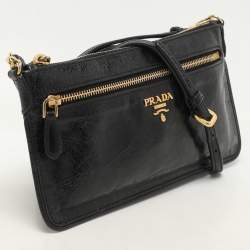 Prada Black Leather Top Zip Clutch