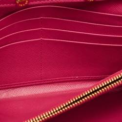 Pre Owned Prada Pink Saffiano Metal Leather Logo Flap Wallet On Chain