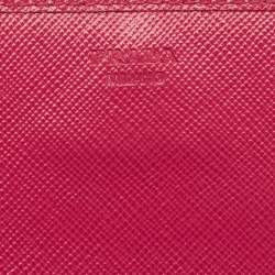 Pre Owned Prada Pink Saffiano Metal Leather Logo Flap Wallet On Chain