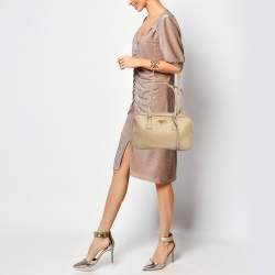 Prada Beige Saffiano Leather and Nylon Re-Edition 1978 Two Handle Bag 