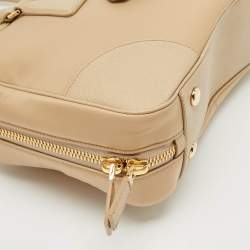 Prada Beige Saffiano Leather and Nylon Re-Edition 1978 Two Handle Bag 