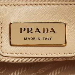 Prada Beige Saffiano Leather and Nylon Re-Edition 1978 Two Handle Bag 