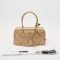 Prada Beige Saffiano Leather and Nylon Re-Edition 1978 Two Handle Bag 