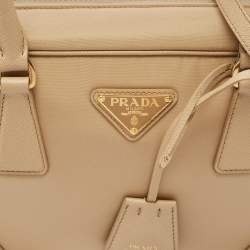 Prada Beige Saffiano Leather and Nylon Re-Edition 1978 Two Handle Bag 