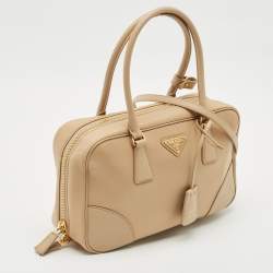 Prada Beige Saffiano Leather and Nylon Re-Edition 1978 Two Handle Bag 