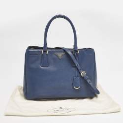 Prada Navy Blue Saffiano Lux Leather Medium Galleria Double Zip Tote