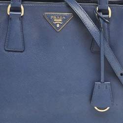 Prada Navy Blue Saffiano Lux Leather Medium Galleria Double Zip Tote