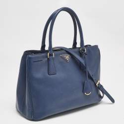 Prada Navy Blue Saffiano Lux Leather Medium Galleria Double Zip Tote