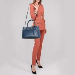 Prada Navy Blue Saffiano Lux Leather Medium Galleria Double Zip Tote