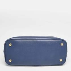 Prada Navy Blue Saffiano Lux Leather Medium Galleria Double Zip Tote