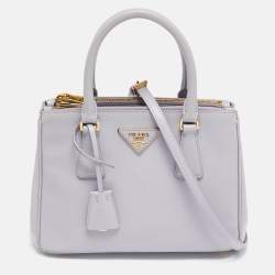 Prada Lavender Saffiano Lux Leather Small Galleria Double Zip Tote
