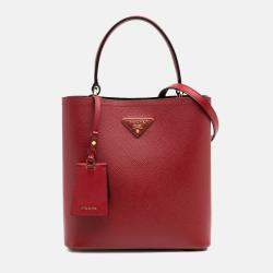Prada Red Medium Saffiano Cuir Panier Satchel