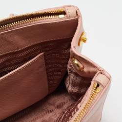 Prada Pink Saffiano Lux Leather Small Galleria Double Zip Tote