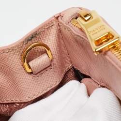 Prada Pink Saffiano Lux Leather Small Galleria Double Zip Tote