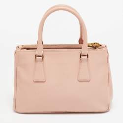 Prada Pink Saffiano Lux Leather Small Galleria Double Zip Tote