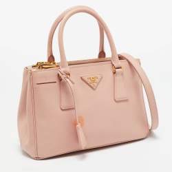 Prada Pink Saffiano Lux Leather Small Galleria Double Zip Tote