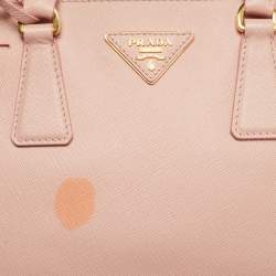Prada Pink Saffiano Lux Leather Small Galleria Double Zip Tote