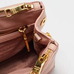 Prada Pink Saffiano Lux Leather Small Galleria Double Zip Tote