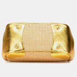 Prada Beige/Brown Raffia Frame Handbag