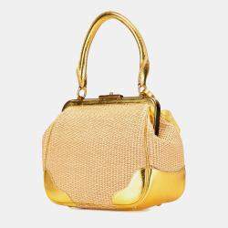 Prada Beige/Brown Raffia Frame Handbag