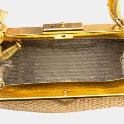 Prada Beige/Brown Raffia Frame Handbag