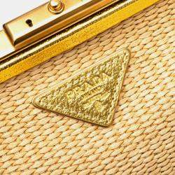 Prada Beige/Brown Raffia Frame Handbag