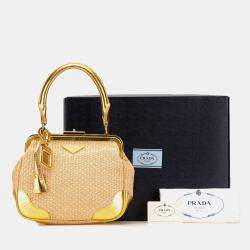 Prada Beige/Brown Raffia Frame Handbag