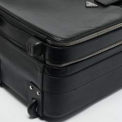 Prada Black Saffiano Leather Rolling Trolley Luggage
