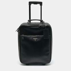 Prada Black Saffiano Leather Rolling Trolley Luggage