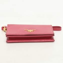Prada Pink Saffiano Leather Wristlet Card Holder