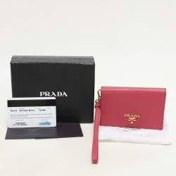 Prada Pink Saffiano Leather Wristlet Card Holder