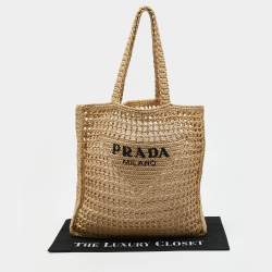 Pre Owned Prada Natural Woven Raffia Beach Tote