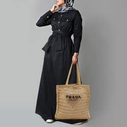 Pre Owned Prada Natural Woven Raffia Beach Tote