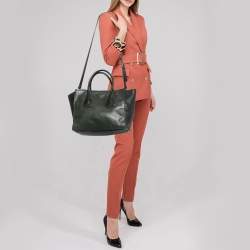 Prada Green/Black Leather Medium Twin Pocket Double Handle Tote