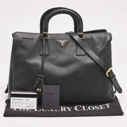 Prada Black Saffiano Lux Leather Middle Zip Tote