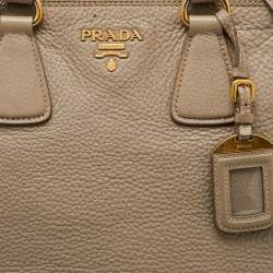 Prada Grey Vitello Daino Leather Double Zip Tote