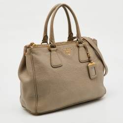 Prada Grey Vitello Daino Leather Double Zip Tote