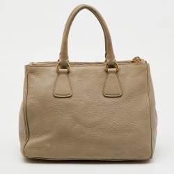 Prada Grey Vitello Daino Leather Double Zip Tote