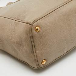 Prada Grey Vitello Daino Leather Double Zip Tote