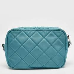 Prada Blue Quilted Nylon Camera Crossbody Bag