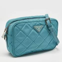 Prada Blue Quilted Nylon Camera Crossbody Bag