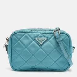 Prada Blue Quilted Nylon Camera Crossbody Bag