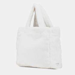 Prada White Spugna Terry Cloth Logo Tote