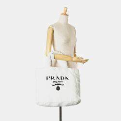 Prada White Spugna Terry Cloth Logo Tote