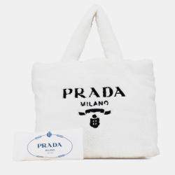 Prada White Spugna Terry Cloth Logo Tote