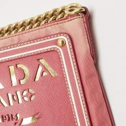 Prada Pink Nylon and Saffiano Leather Flat Zip Crossbody Bag