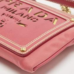 Prada Pink Nylon and Saffiano Leather Flat Zip Crossbody Bag
