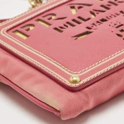 Prada Pink Nylon and Saffiano Leather Flat Zip Crossbody Bag