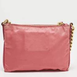 Prada Pink Nylon and Saffiano Leather Flat Zip Crossbody Bag